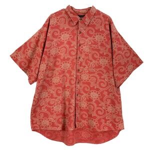 Abercrombie Fitch Linen Blend Red Floral Print Short Sleeve Button Up Shirt L
